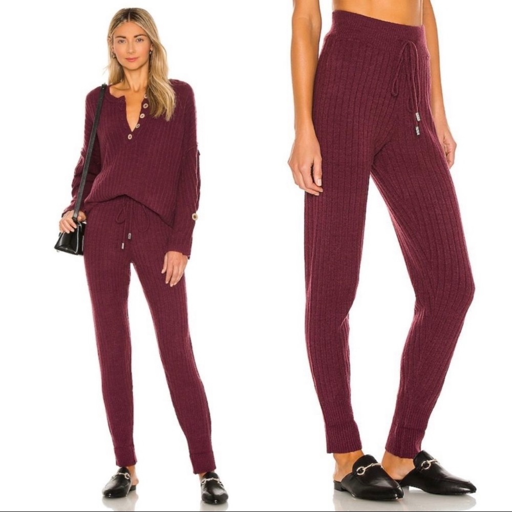 Free People Around The Clock Tunic Loungewear Sweater And Jogger Set Wine